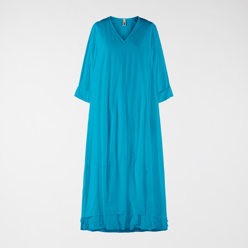 LONG COTTON DRESS WITH V-NECK
