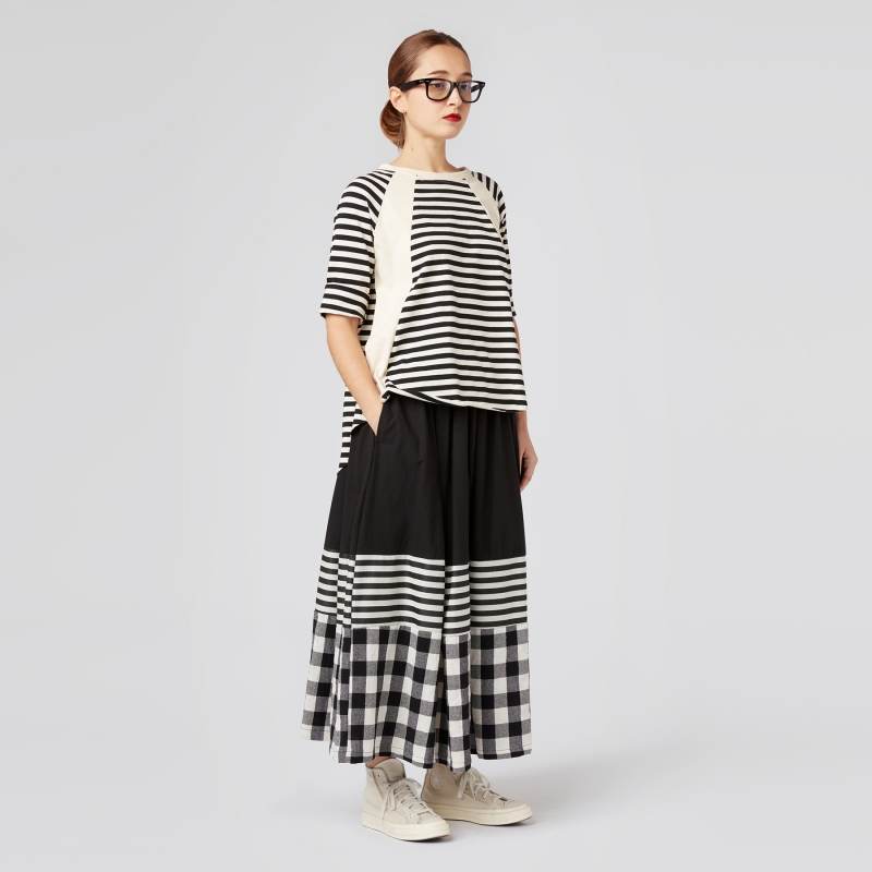 3 FABRICS MIDI SKIRT