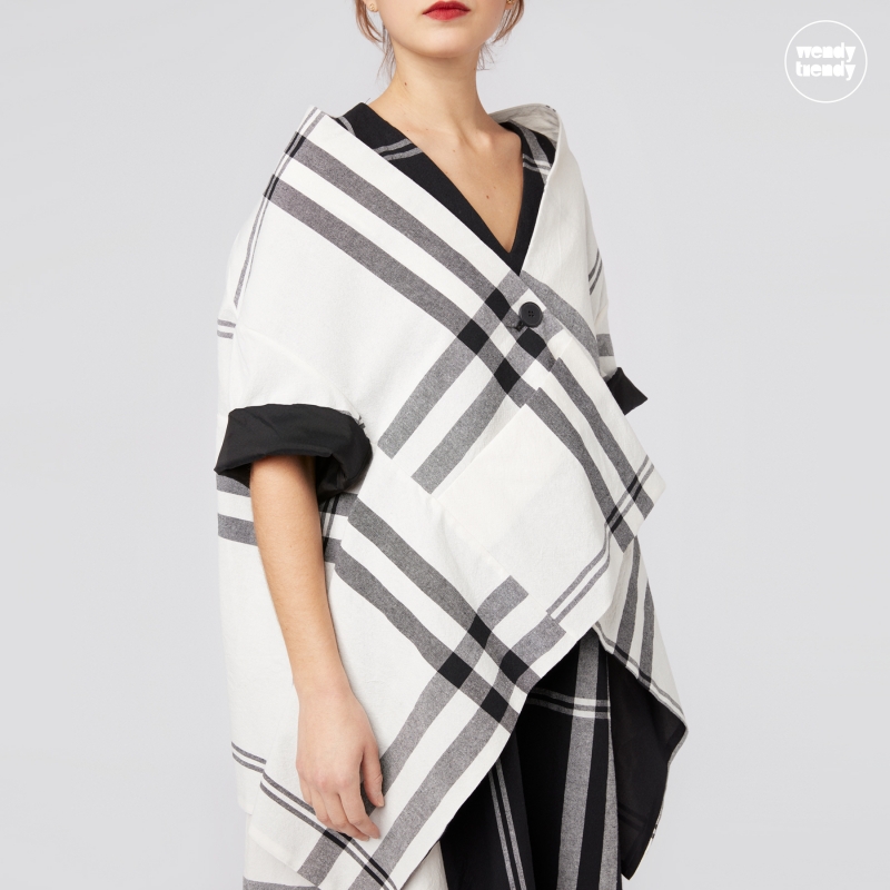 CLOAK JACKET IN B&W TARTAN...