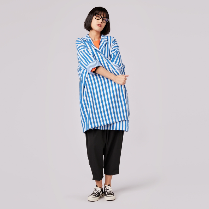 STRIPED COTTON BLEND WIDE...