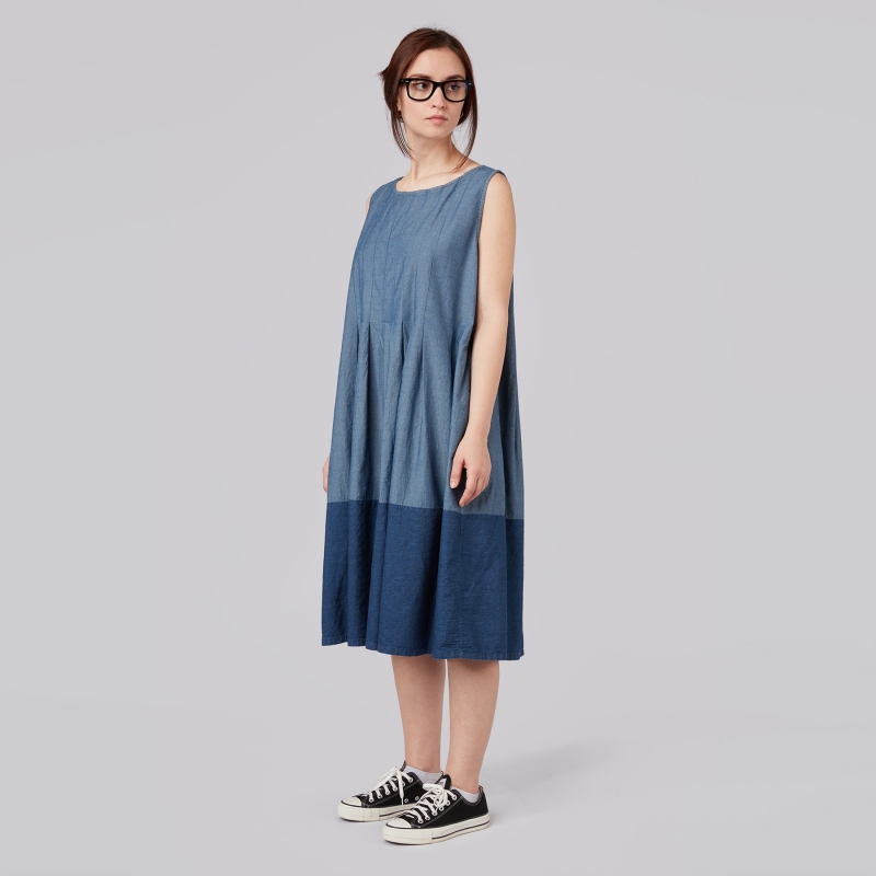 FLARED DOUBLE DENIM DRESS