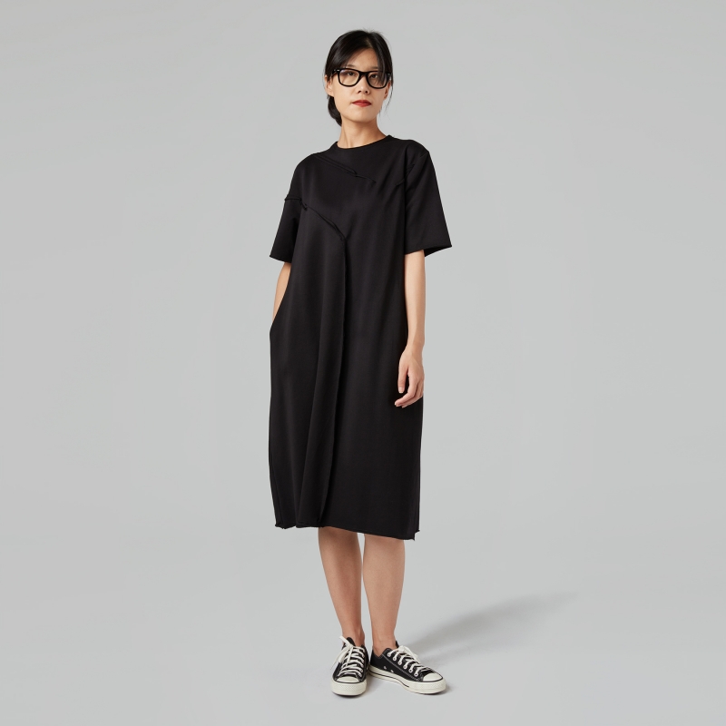 HOOD STRETCH COTTON DRESS