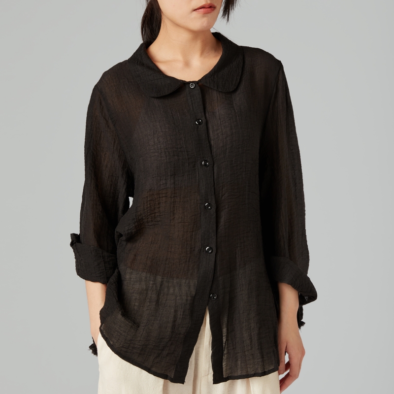 SEMI-SHEER SHIRT WITH ROUND...