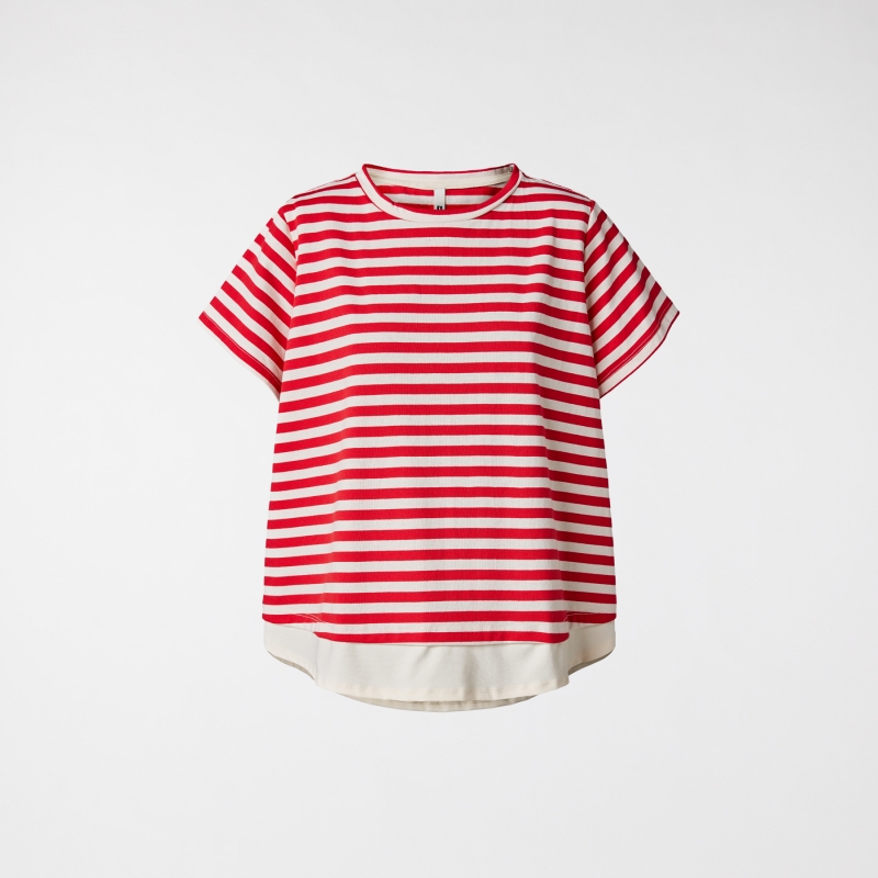 STRIPED T-SHIRT WITH FLOUNCE