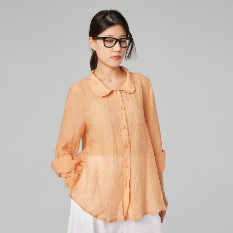 SEMI-SHEER SHIRT WITH ROUND...