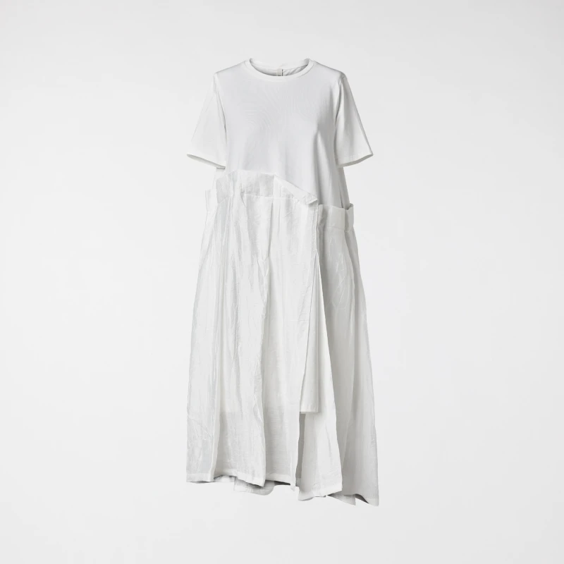 TWO FABRICS DRESS WITH PLEATS