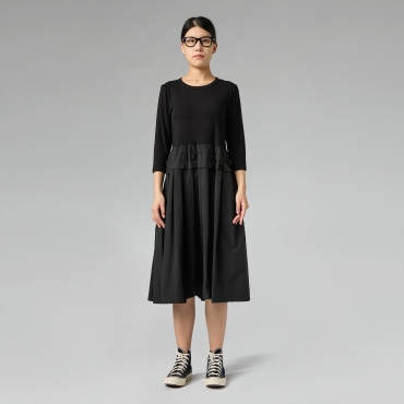 theredthread S oval pleats dress ブラック THEREDTHREAD / ザレッドスレッド】S oval pleats dress