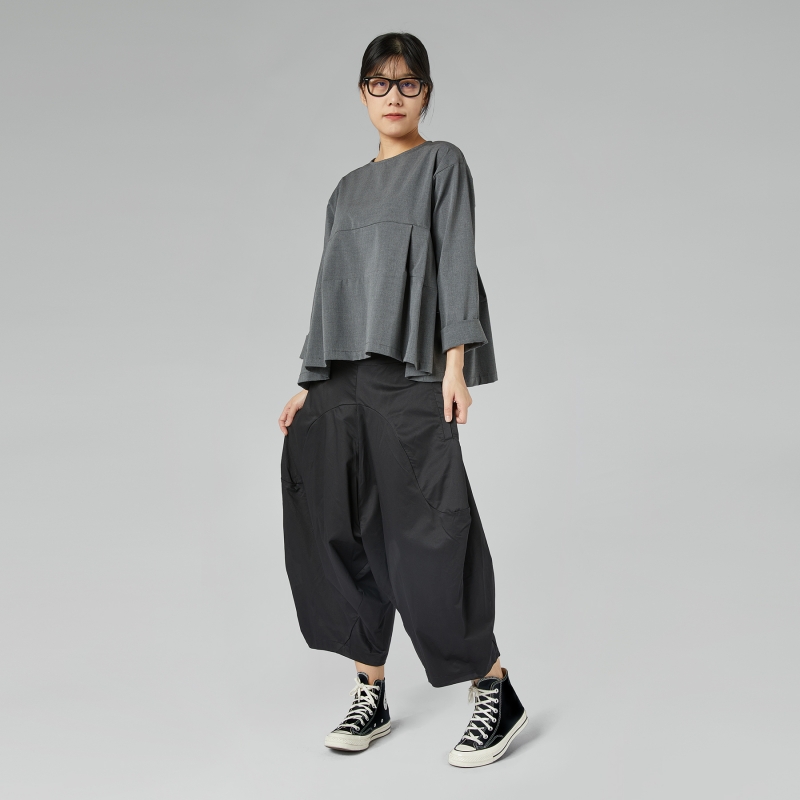 BLOUSE WITH PLEATS GREY