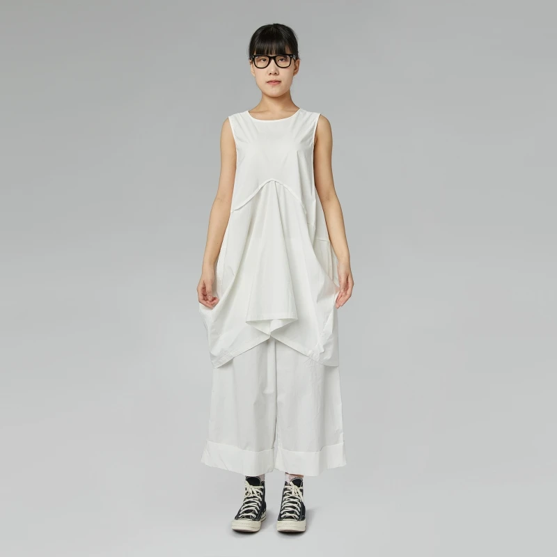 DRESS WITH CENTRAL PLEAT WHITE