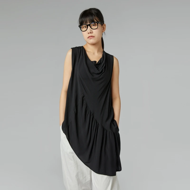 TOP FLUIDO ASIMMETRICO NERO