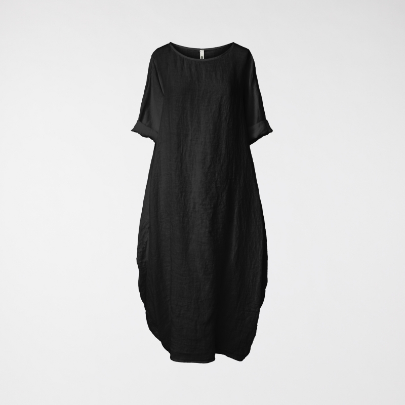 OVER FIT LINEN DRESS BLACK