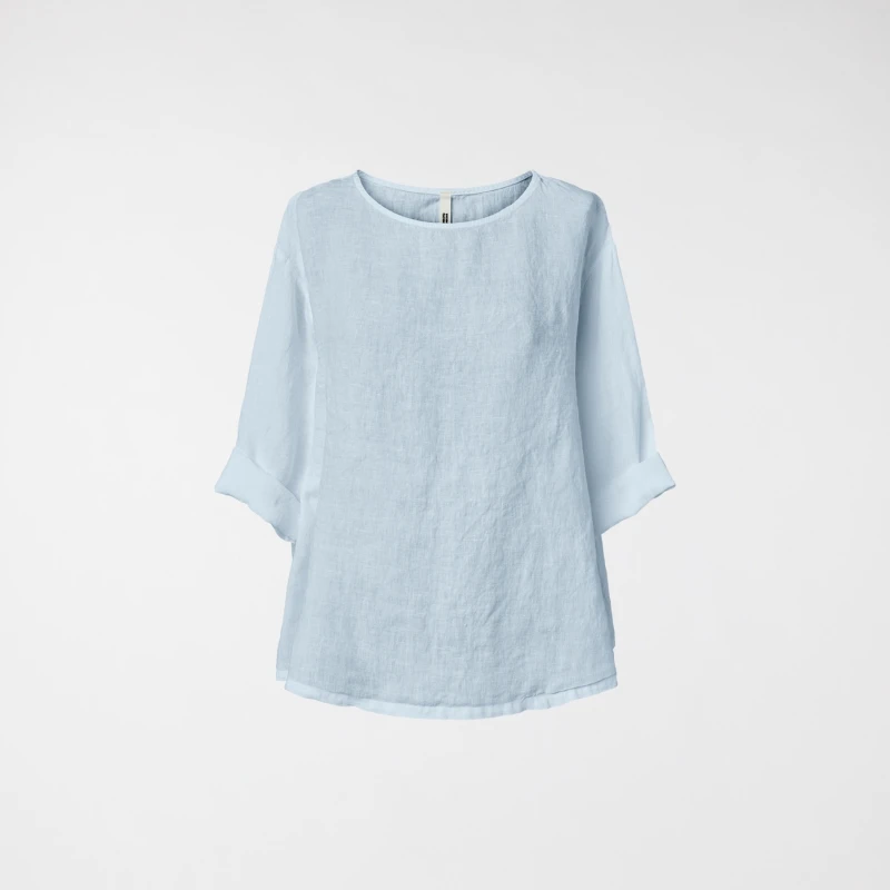 BLUSA IN LINO CELESTE