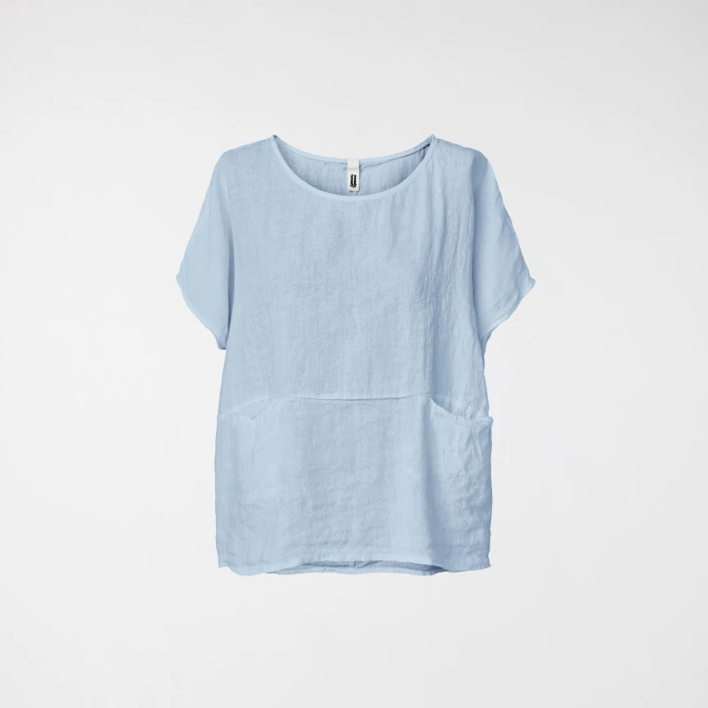 BLUSA IN PURO LINO CELESTE