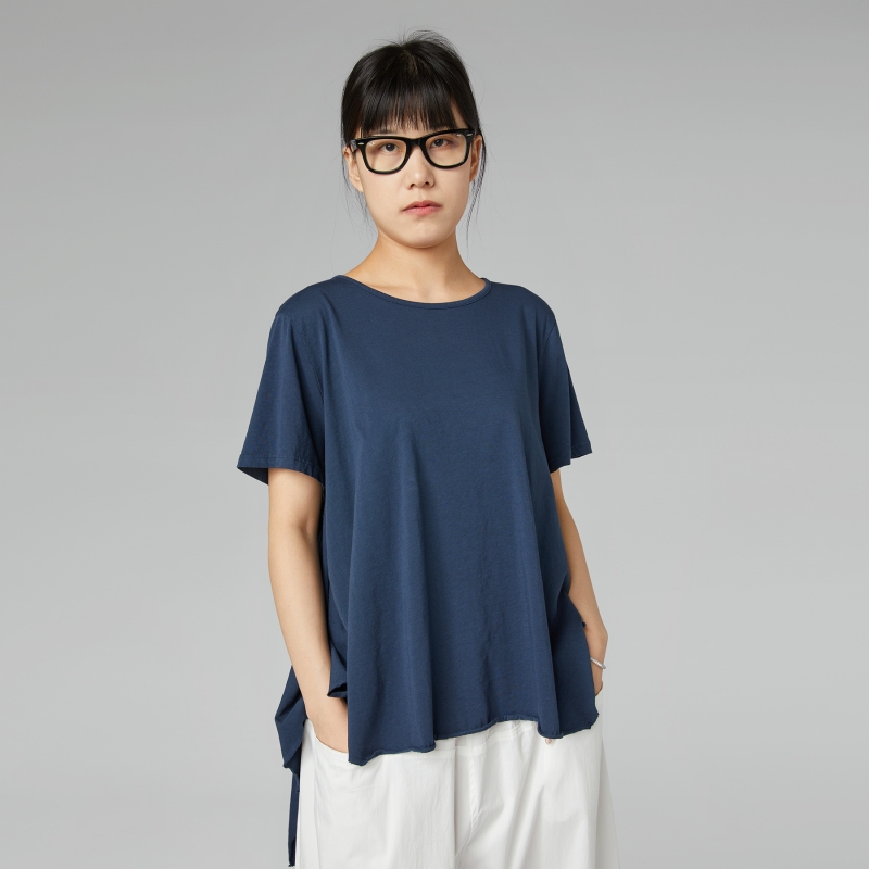LONG BACK COTTON T-SHIRT BLUE