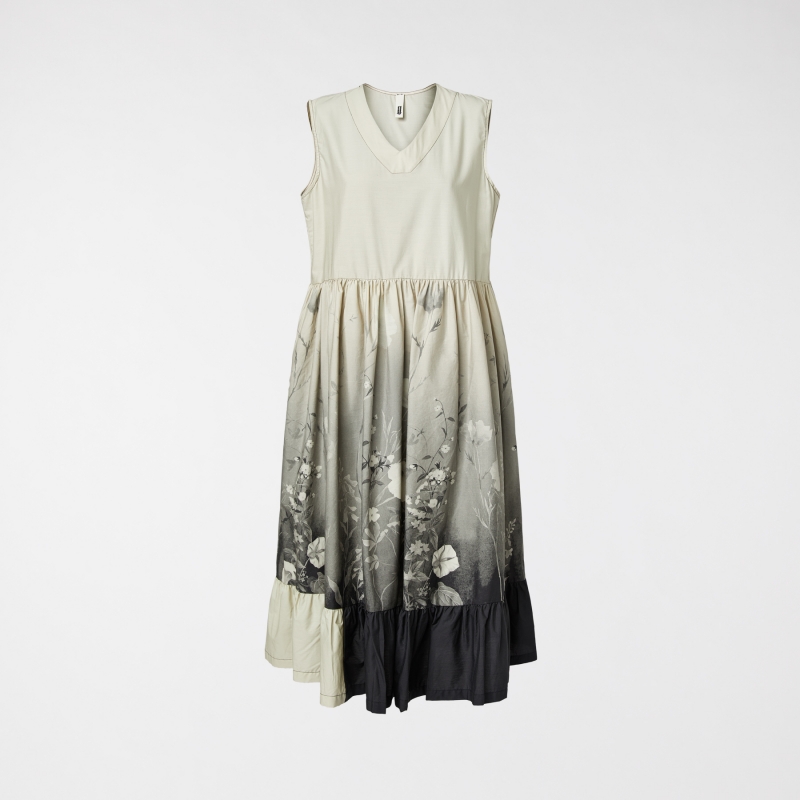 COTTON DRESS WITH GREY FLOWERS