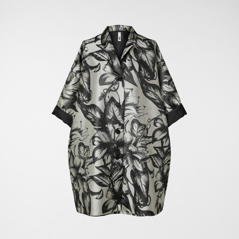 VESTE KIMONO PERLÉ AVEC FLEURS