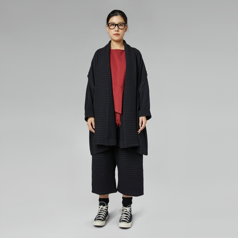 STRIPED GAUZED OVERCOAT