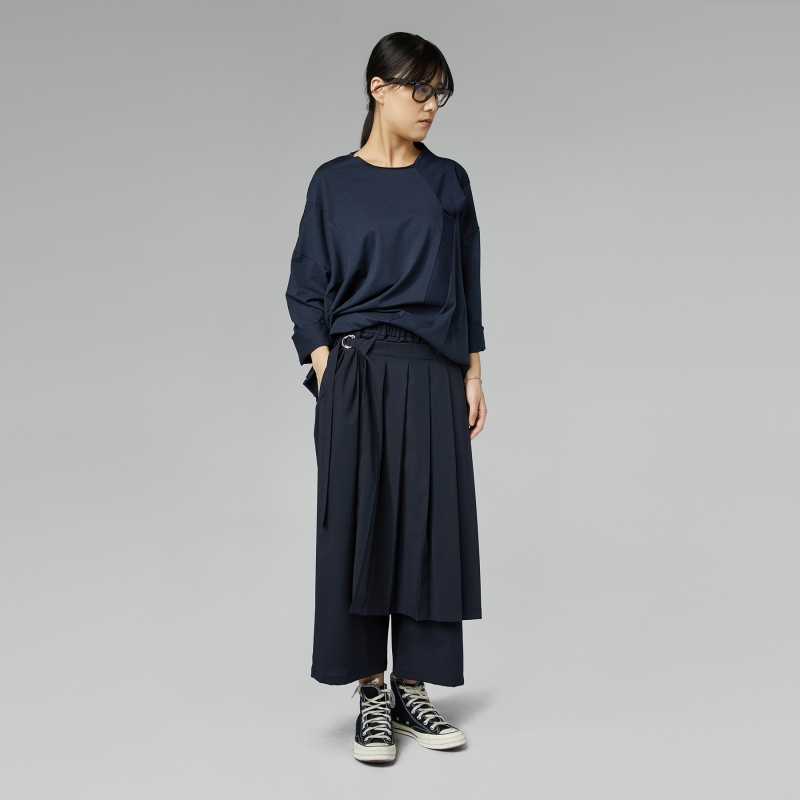 PANTALON EFFET PAREO BLEU