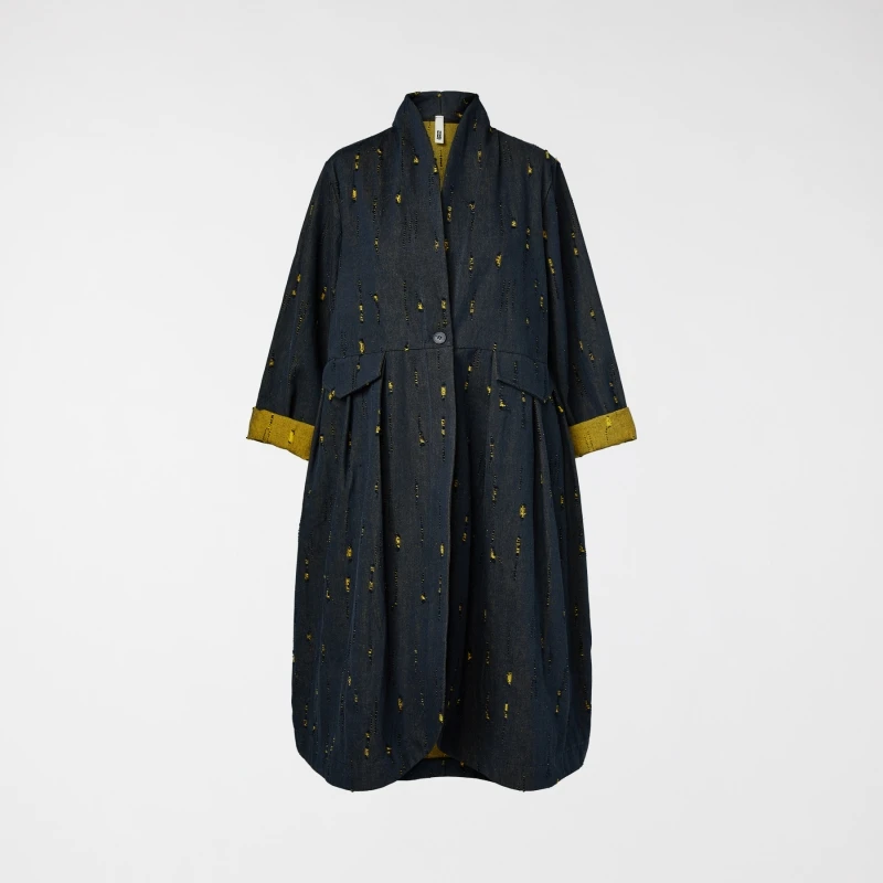 DENIM OVERCOAT WITH INLAYS