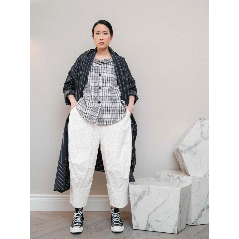 PANTALONI IN SEERSUCKER BIANCO