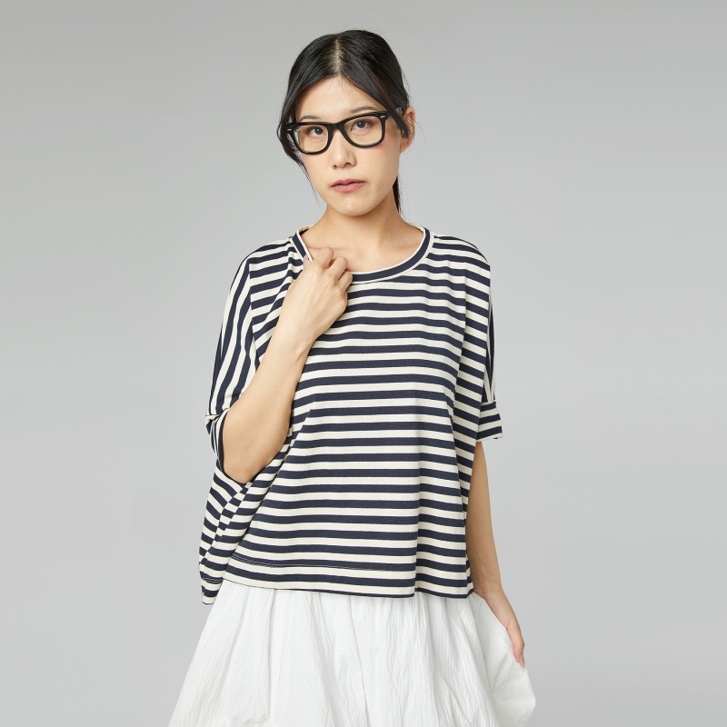 WIDE STRIPED FLEECE T-SHIRT