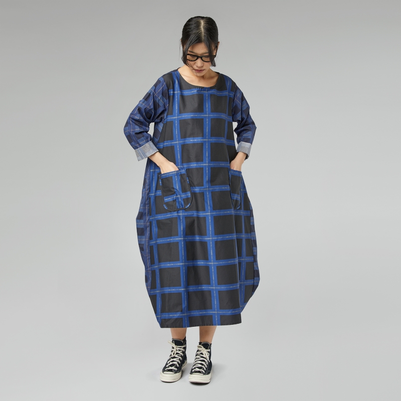 CHECKED DRESS BLUE