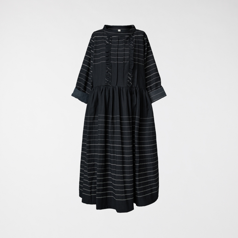 STRIPED DRESS WITH ROUCHE...