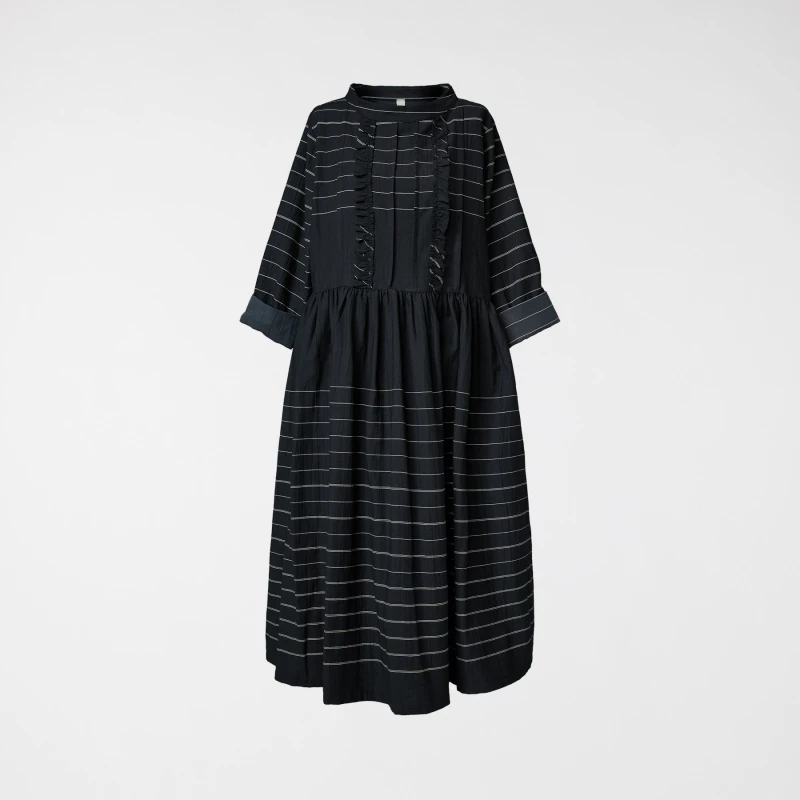 STRIPED DRESS WITH ROUCHE...