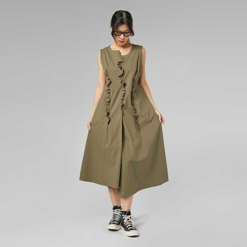 RUFFLE DRESS MILITARY GREEN