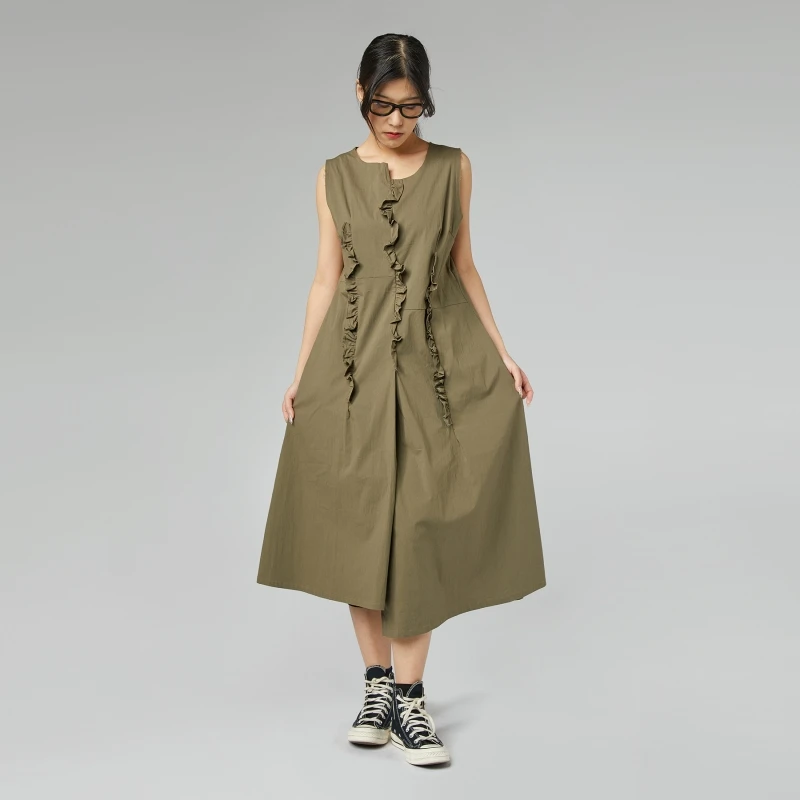 RUFFLE DRESS MILITARY GREEN