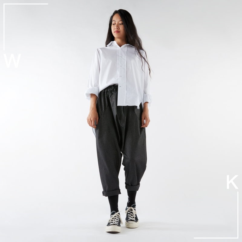 PINSTRIPED HAREM TROUSERS IN LAME' YARN
