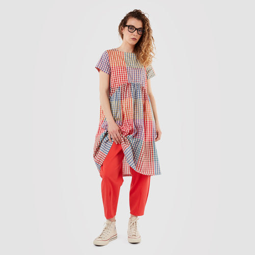 COLOURED CHECKERED MIDI DRESS