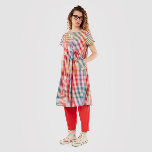 COLOURED CHECKERED MIDI DRESS