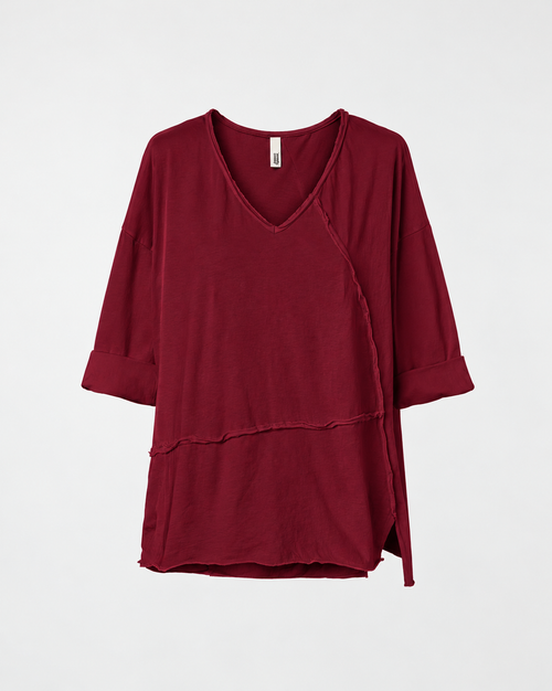 RAW CUT T-SHIRT WITH V NECKLINE