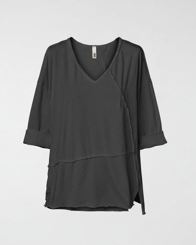 RAW CUT T-SHIRT WITH V NECKLINE