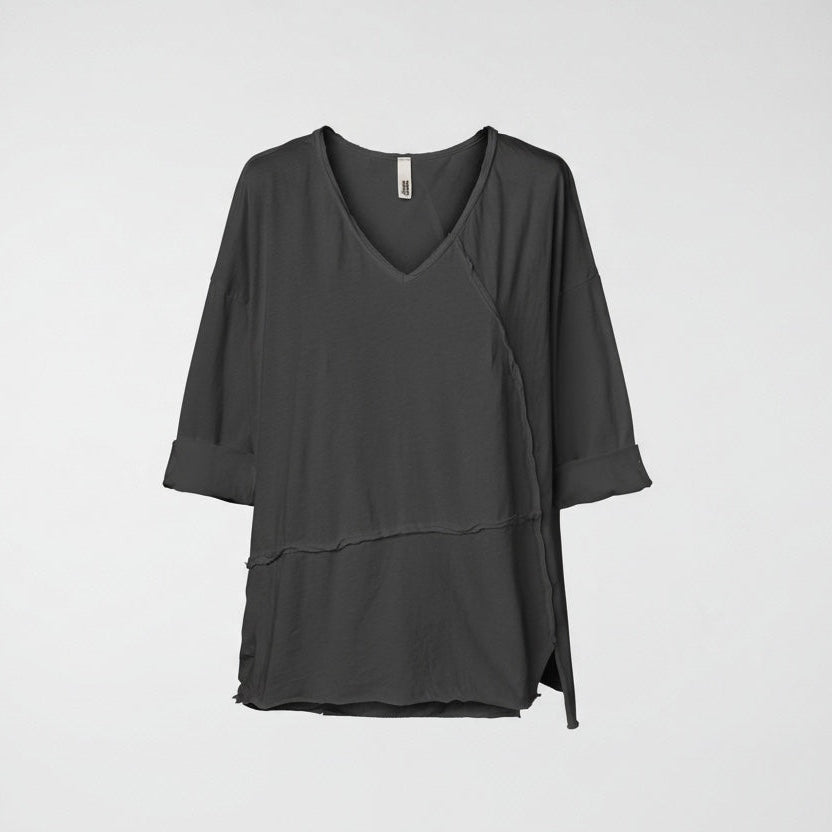 RAW CUT T-SHIRT WITH V NECKLINE