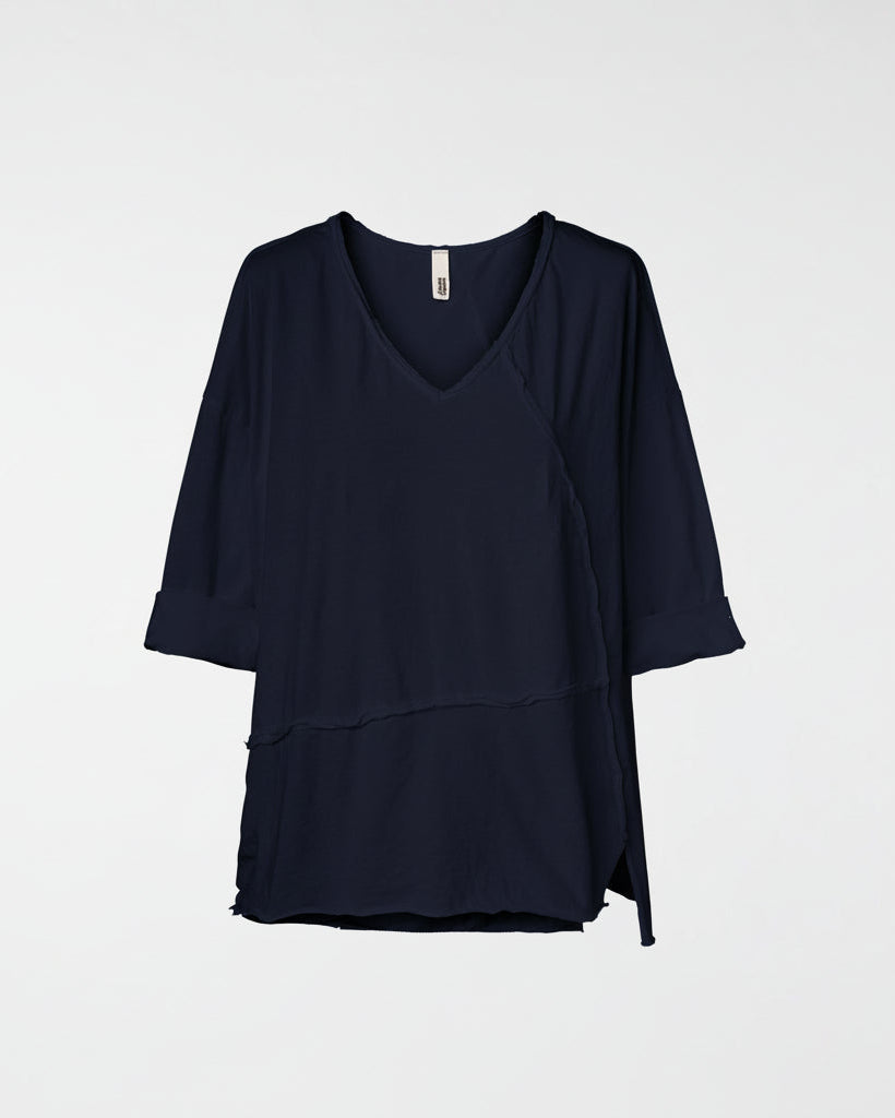 RAW CUT T-SHIRT WITH V NECKLINE