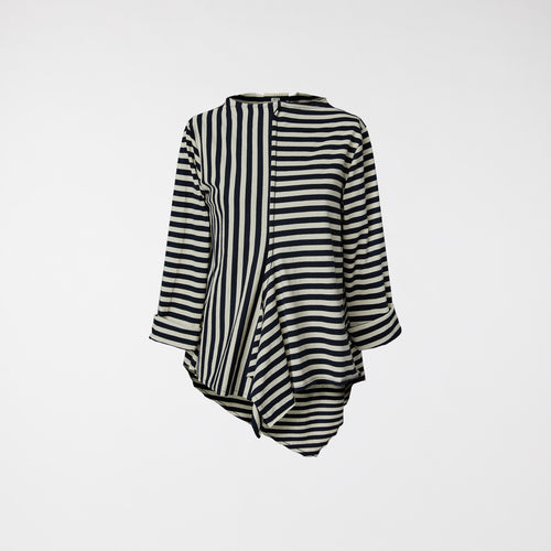 BLUSA RAYADA ASIMÉTRICA AZUL