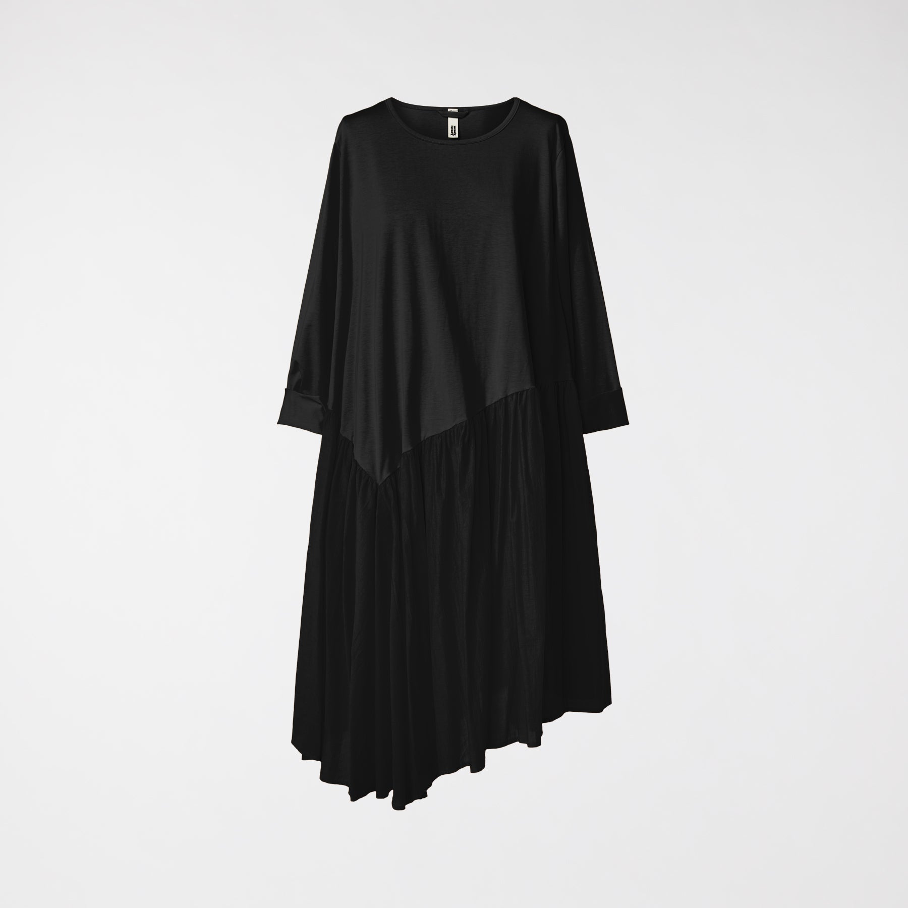 black woven asymmetric pleated maxi dress DOUBLE FABRIC ASYMMETRIC DRESS – Wendy Trendy s.r.l