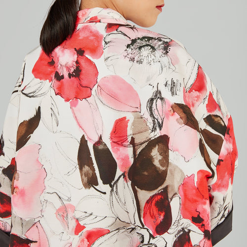 KURTKA KIMONO W KWIATY W KOLORZE PASTELOWYM