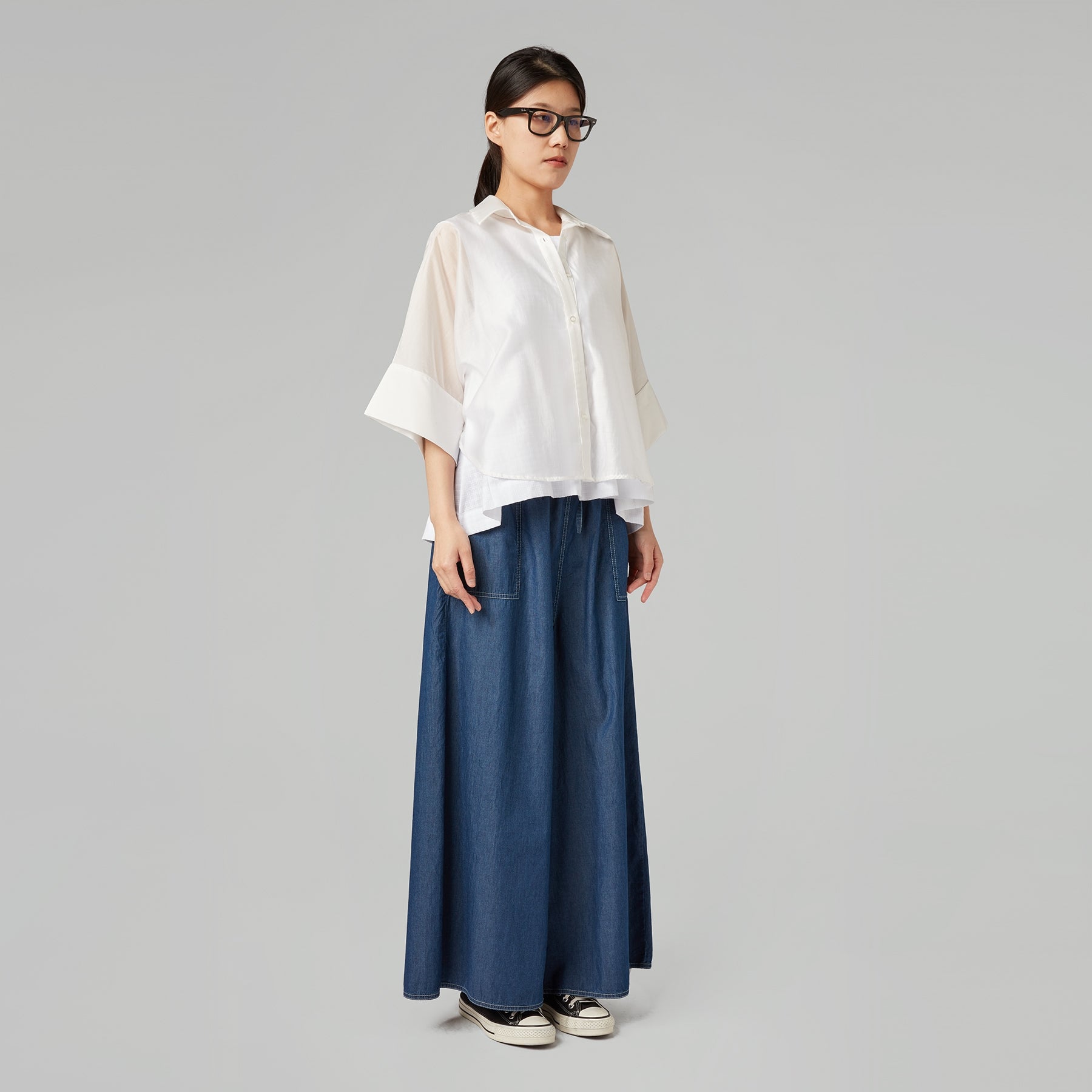 CROP FIT SEMI-SHEER SHIRT WHITE