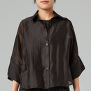 CROP FIT SEMI-SHEER SHIRT BLACK