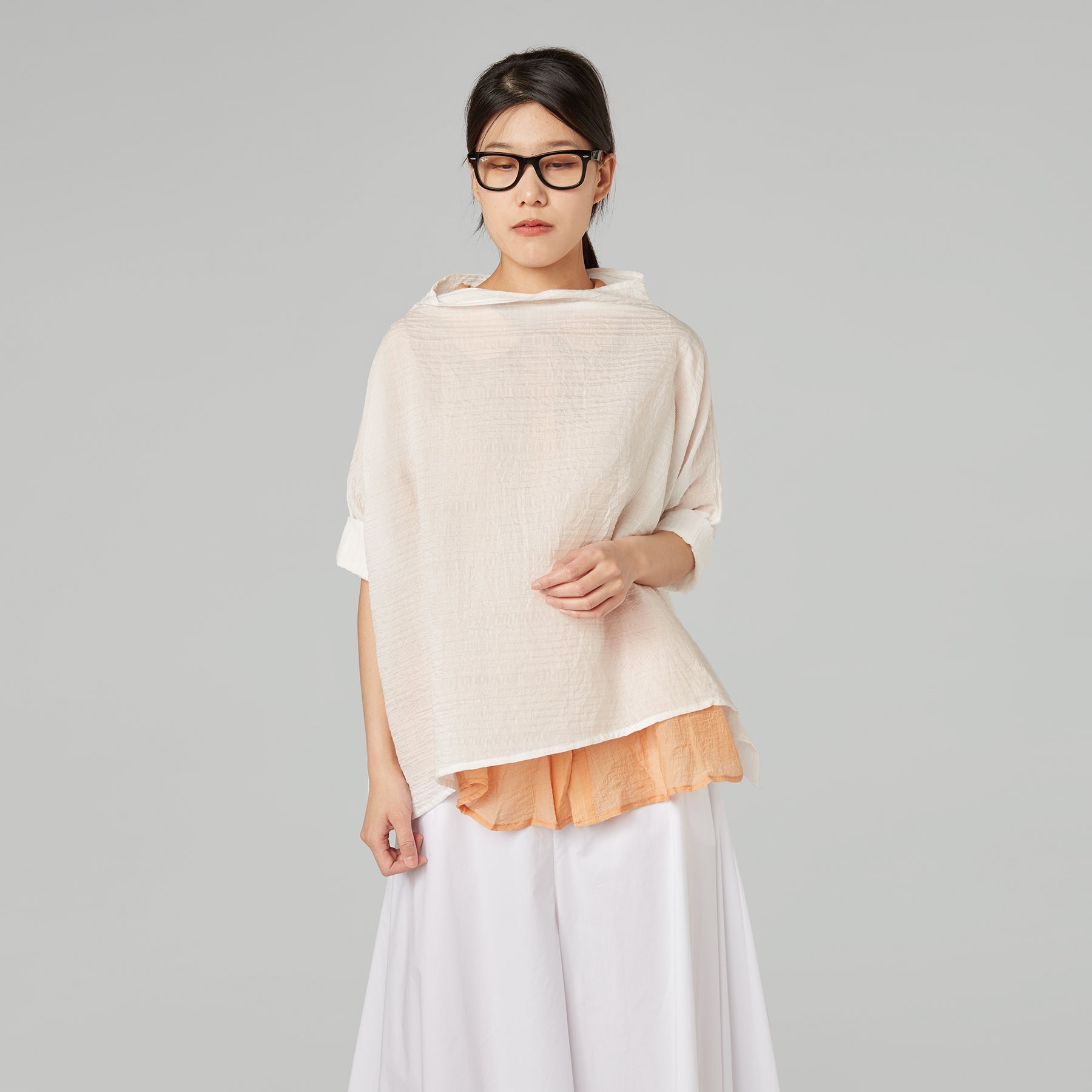 SQUARED BLOUSE IN VISCOSE BLEND FABRIC