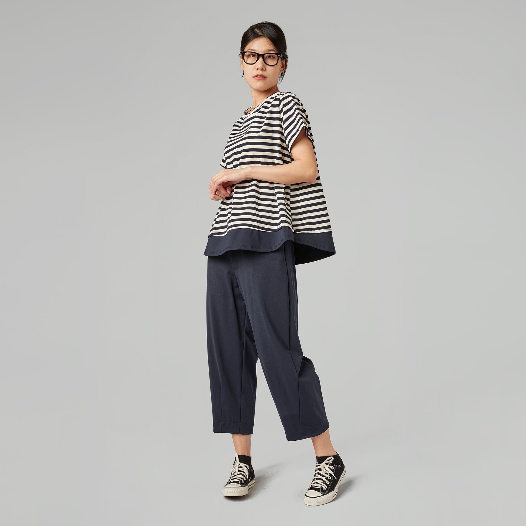 STRIPED T-SHIRT WITH FLOUNCE