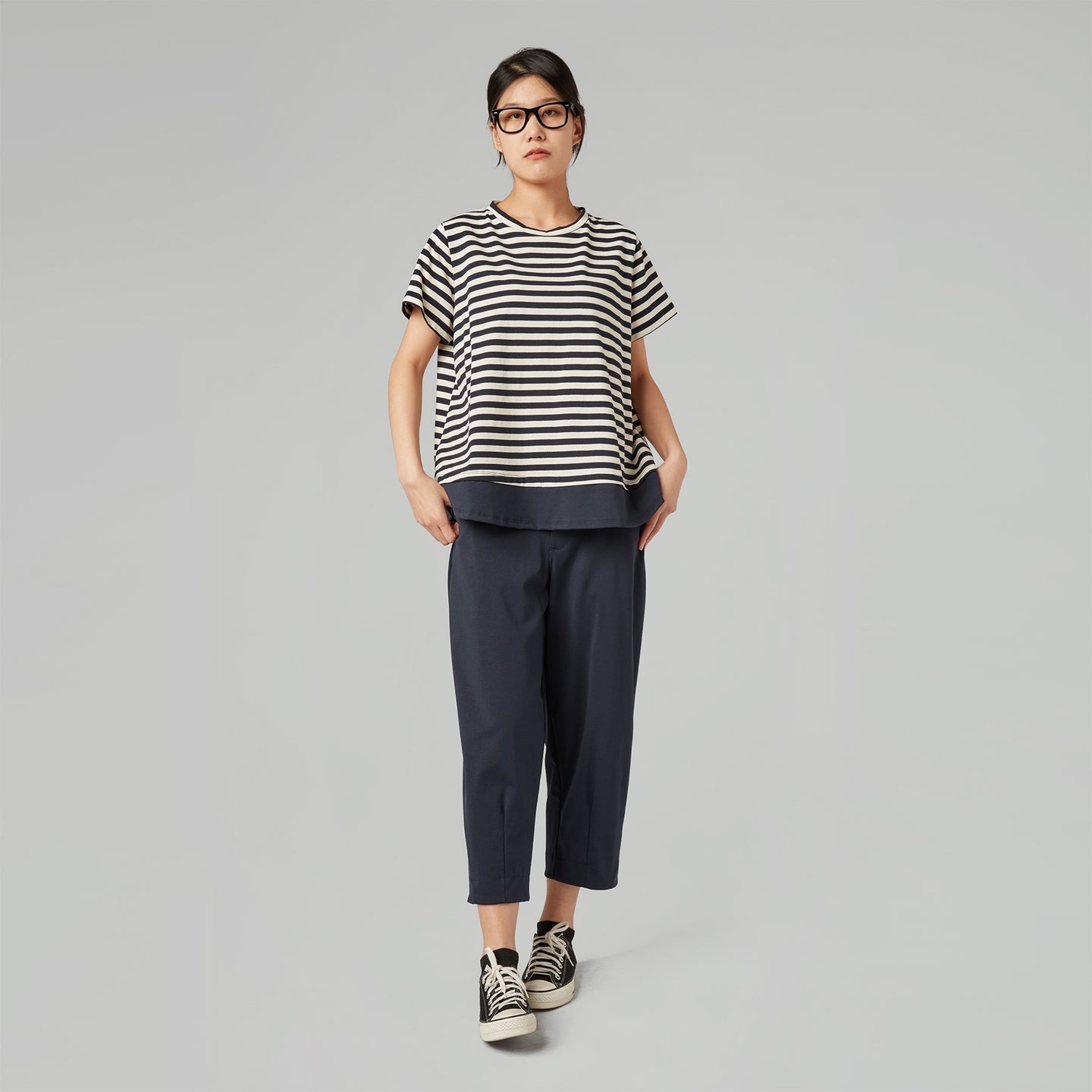 STRIPED T-SHIRT WITH FLOUNCE