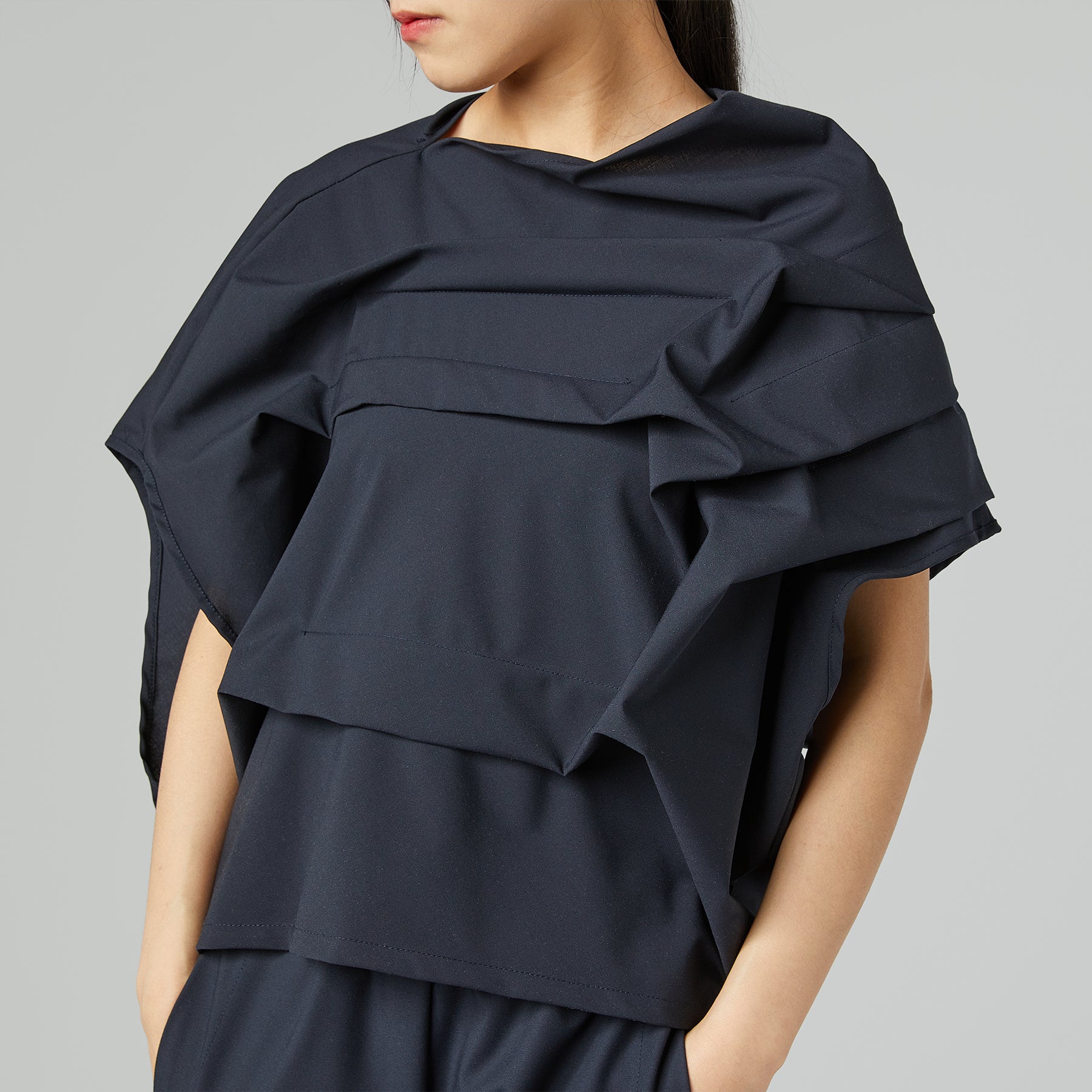 TWILL PLEATED BLOUSE GRAY