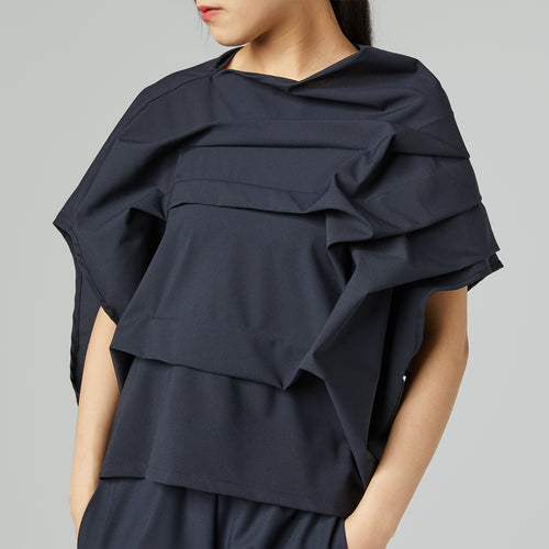 TWILL PLEATED BLOUSE GRAY