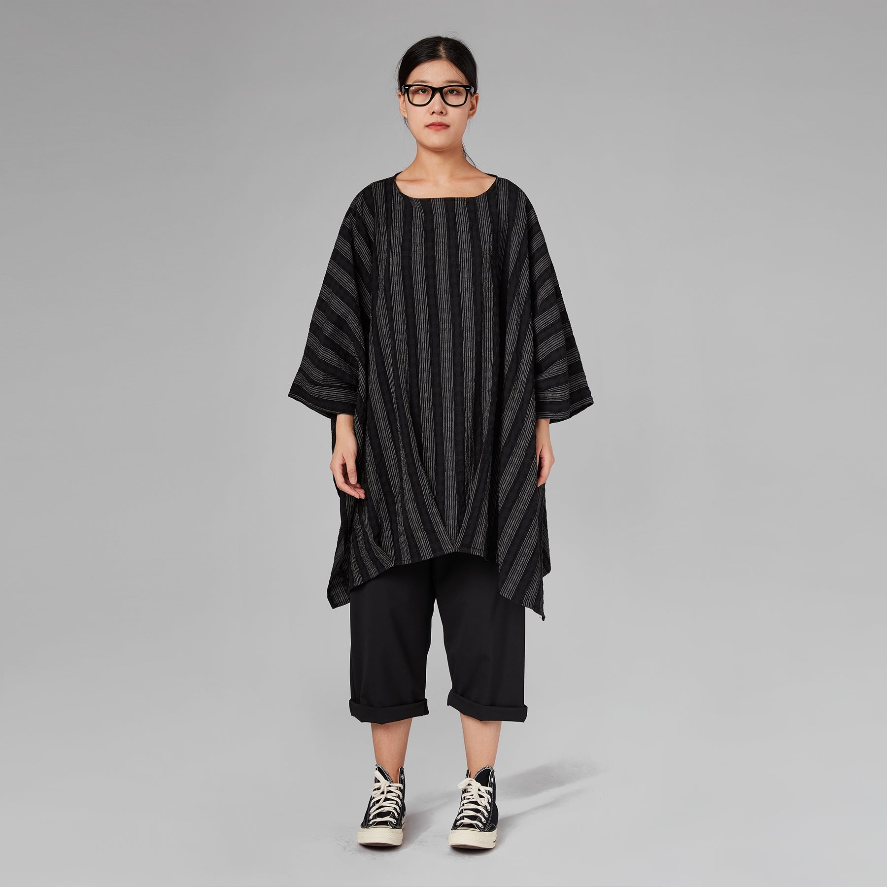 LONG T-SHIRT IN STRIPED FABRIC