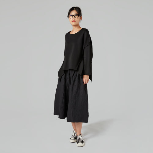 SWEATSHIRT WITH SIDE POINTED INSERTS IN COTTON BLEND BLACK