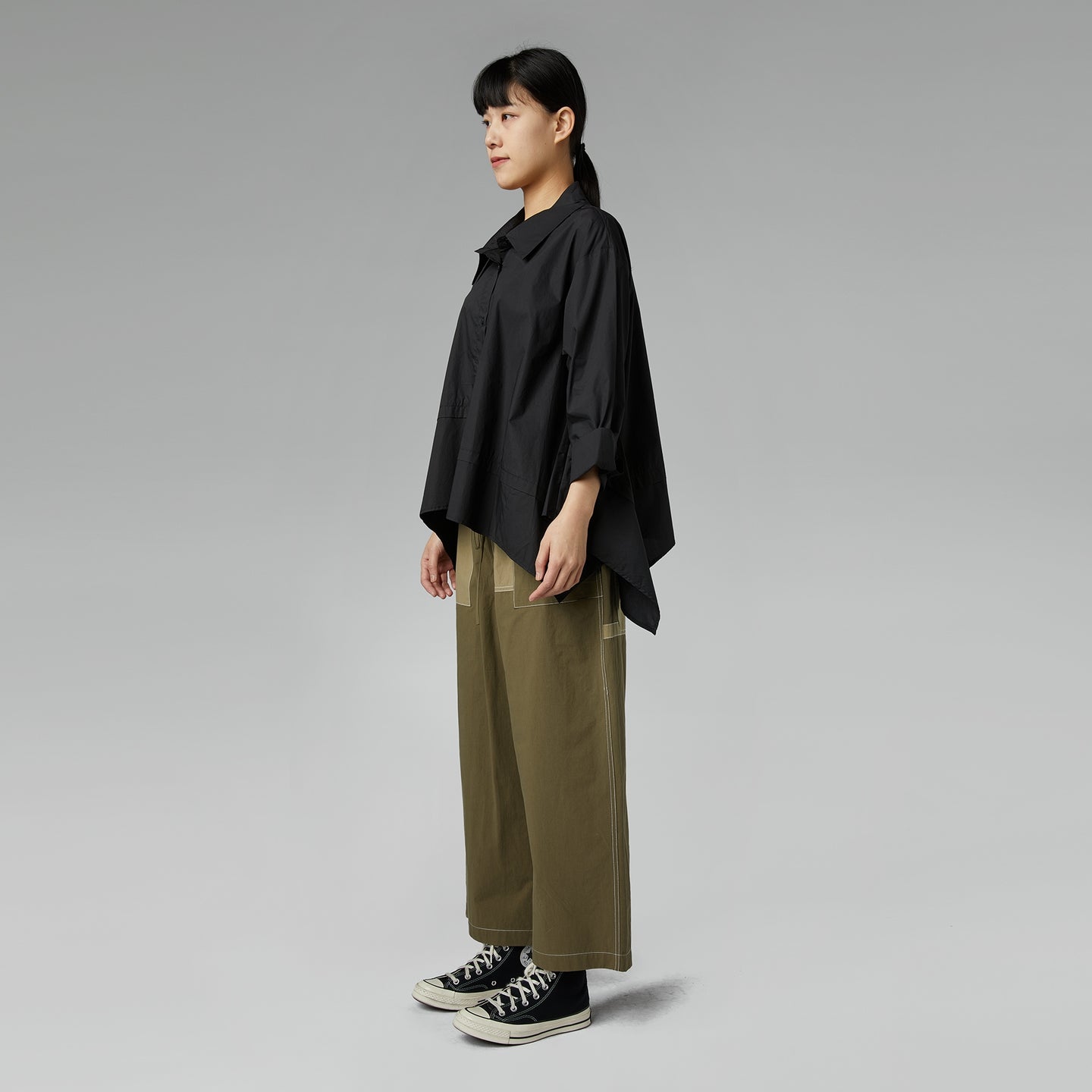 ASYMMETRIC SHIRT IN COTTON FABRIC BLACK